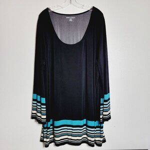 Jessica London Black Tunic Top‎ Plus Size 30/32 Long Sleeve Blue Stripe Pullover